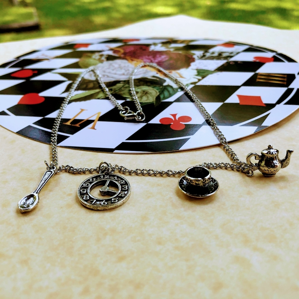 Alice in Wonderland Tea Party Silver Charm Necklace - Picture 8 of 16
